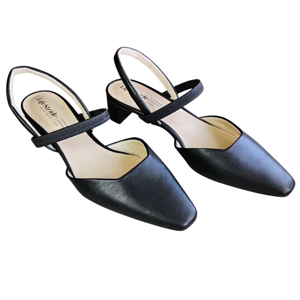LifeStride Lainey Slingback Pumps Womens 6.5M Black Block Heel Comfort Support